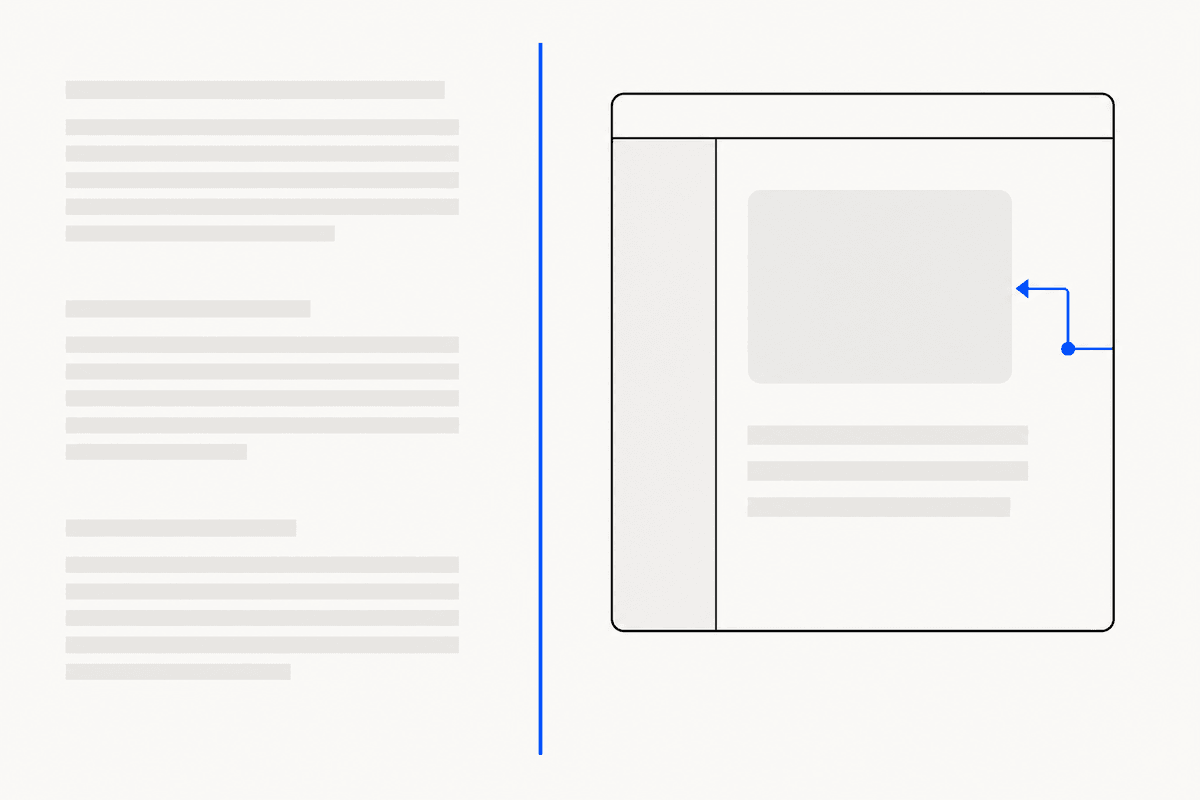 A documentation page mockup with a consistent annotated screenshot beside step text