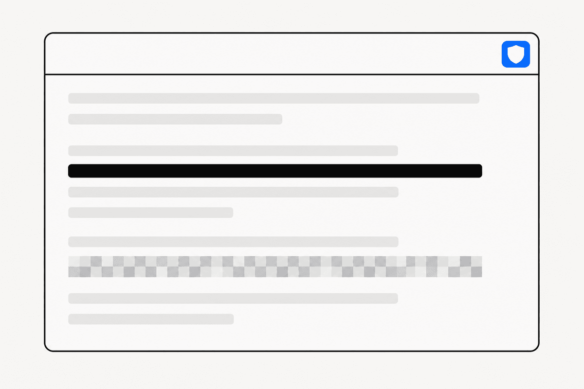 A screenshot with a solid redaction bar and a pixelated region covering private data