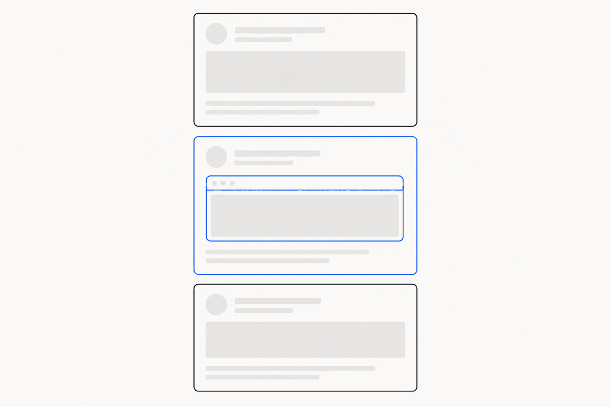 A framed screenshot standing out inside a stylized social media feed